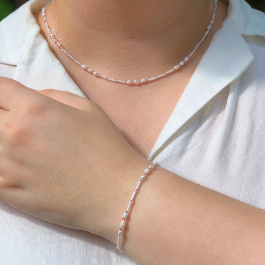 "Gentle Morning" Natural Pearl and Bead Necklace & Bracelet Set